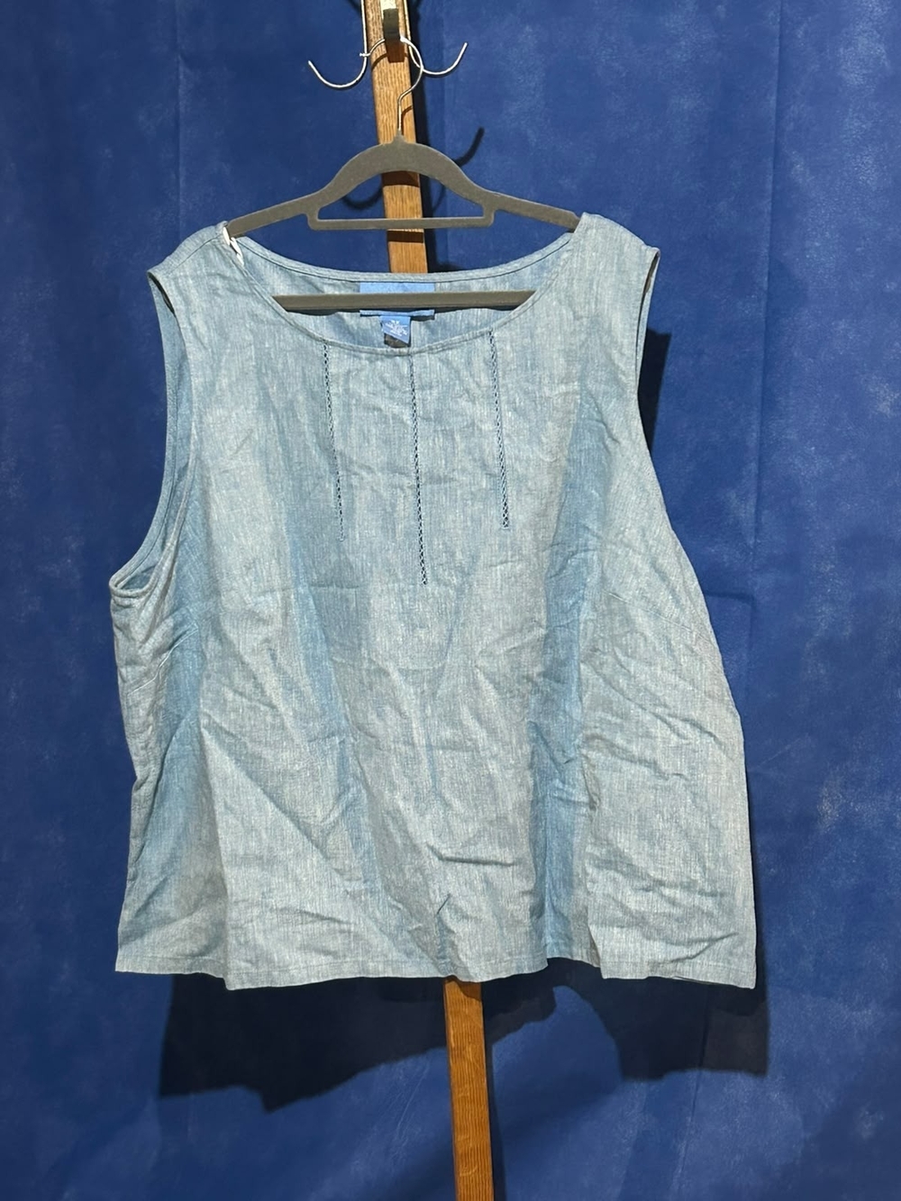 Evan Picone Light Blue Sleeveless Linen-Blend Tank